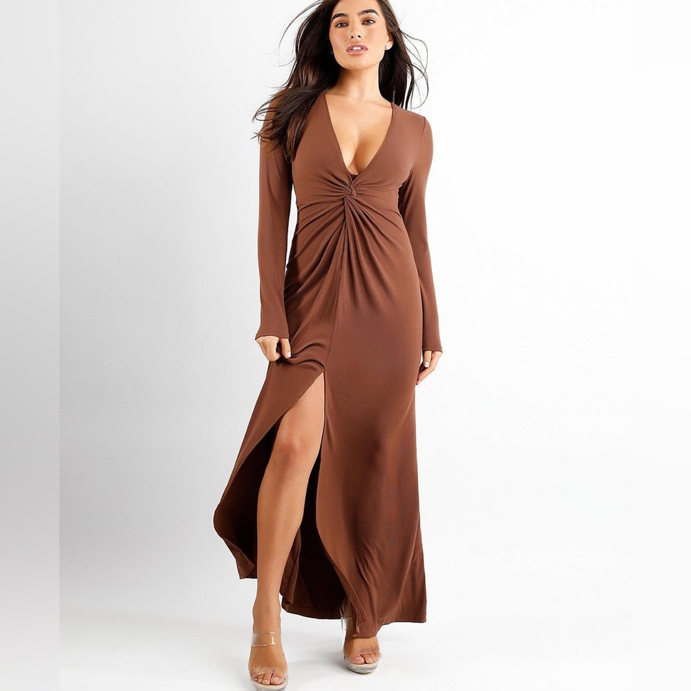 Popilush Shapewear Slimming‎ Deep V Bias Twist Front Slit Hourglass Maxi Dress S